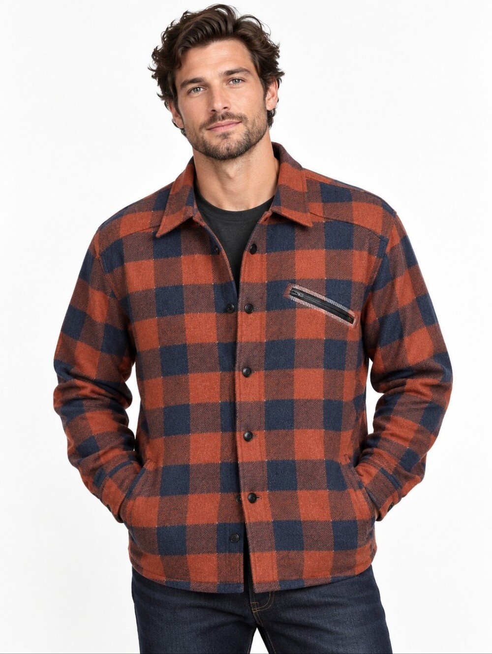 ourCASTE Men’s Buffalo Plaid Wool Blend Flannel Shirt Jacket Medium